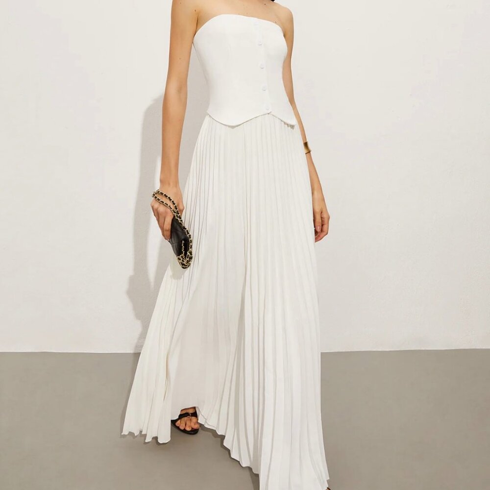 Commense Wrap Off-Shoulder Pleated Dress - Medium, White/Ivory, New w/ Tags